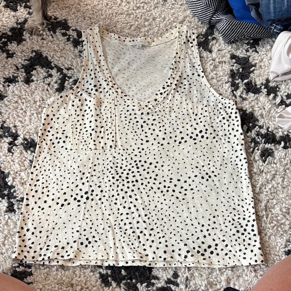 Z Supply Cream and Black Polka Dot Tank Top